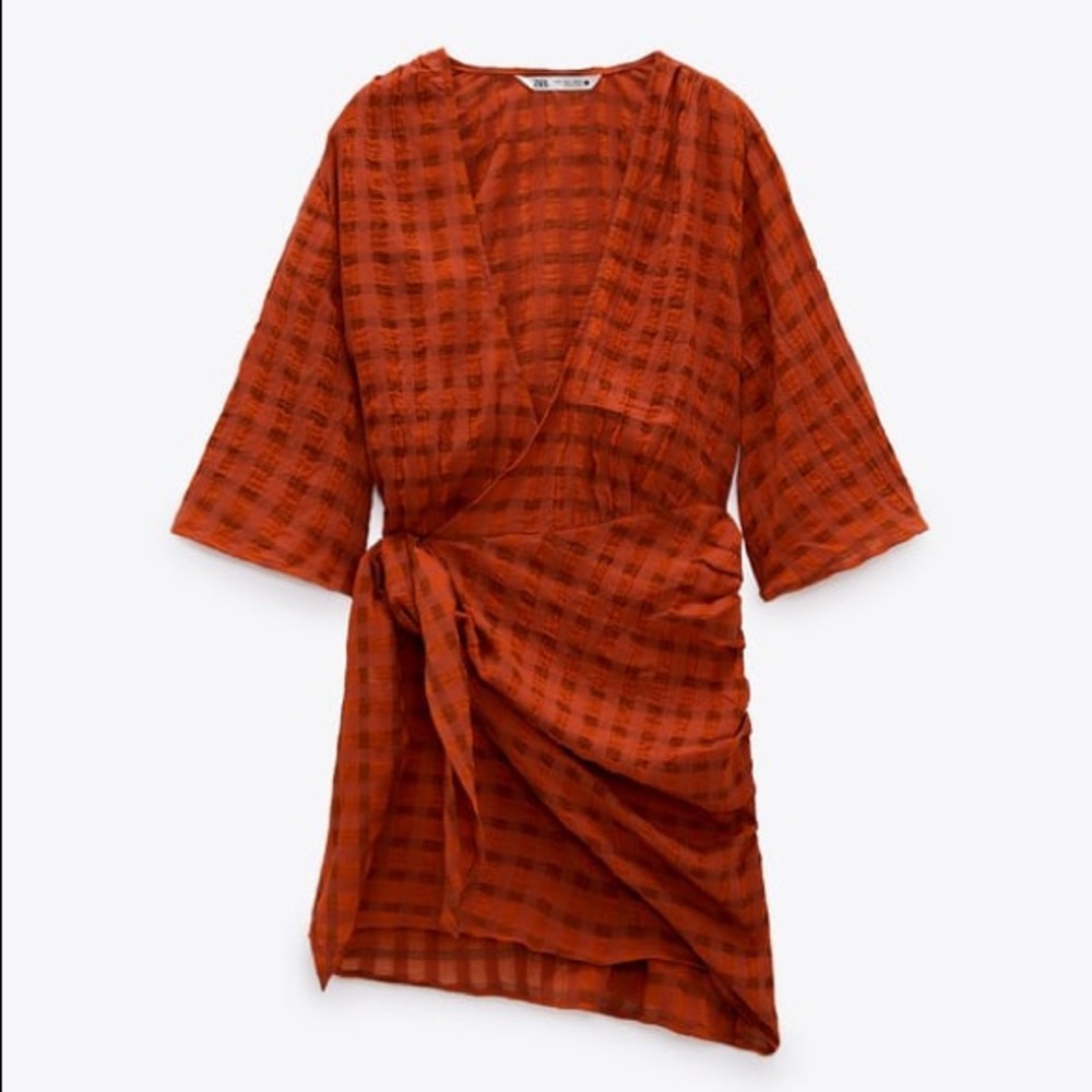 Zara Red Checkered Side Tie Dress (XS)